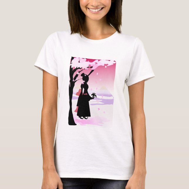 Japansk Kimonoflicka T-shirt (Framsida)