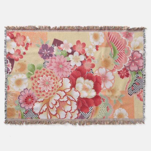 Japansk KIMONOtextil, blomma Filt (Framsidan)