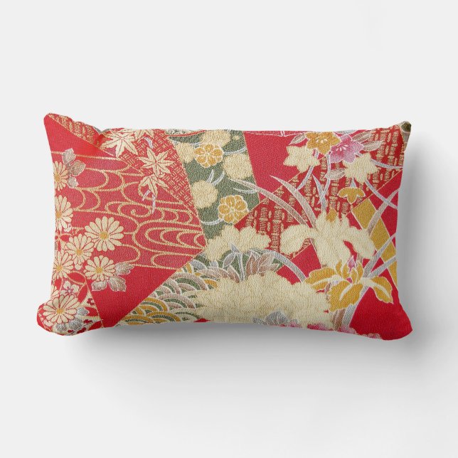 Japansk KIMONOtextil, blommönster Lumbarkudde (Framsida)