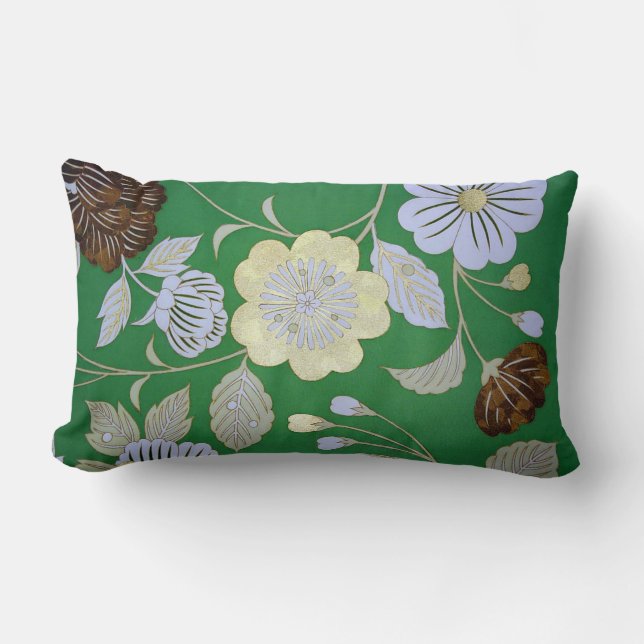Japansk KIMONOtextil, blommönster Lumbarkudde (Framsida)