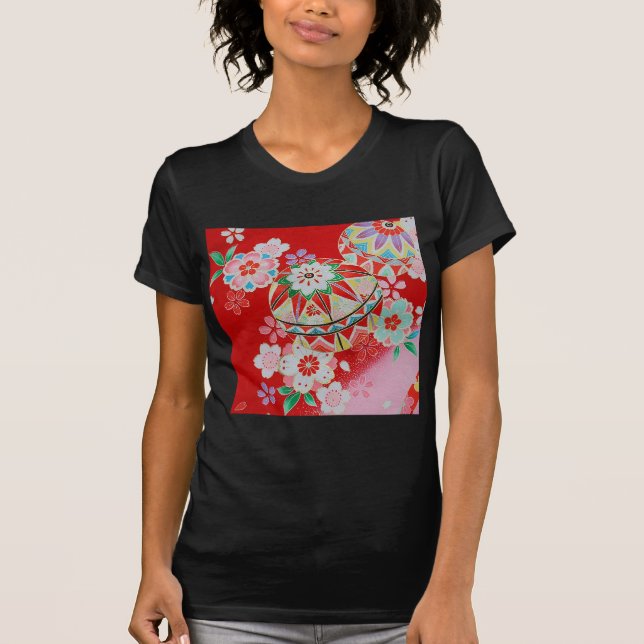 Japansk KIMONOtextil, blommönster Tee (Framsida)