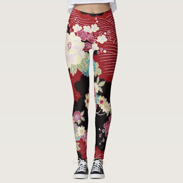 Japansk KIMONOtextil, Floretmönster Leggings (Framsida)