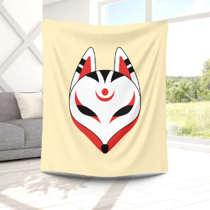 Japansk Kitsune Fox-mask på Gult Fleecefilt