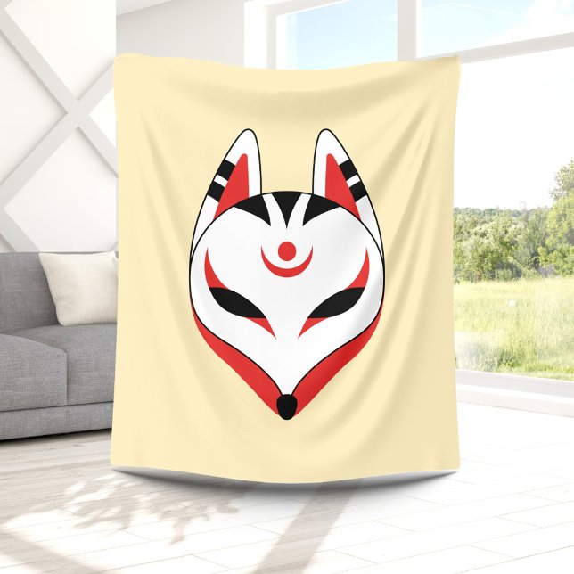 Japansk Kitsune Fox-mask på Gult Fleecefilt (Skapare uppladdad)