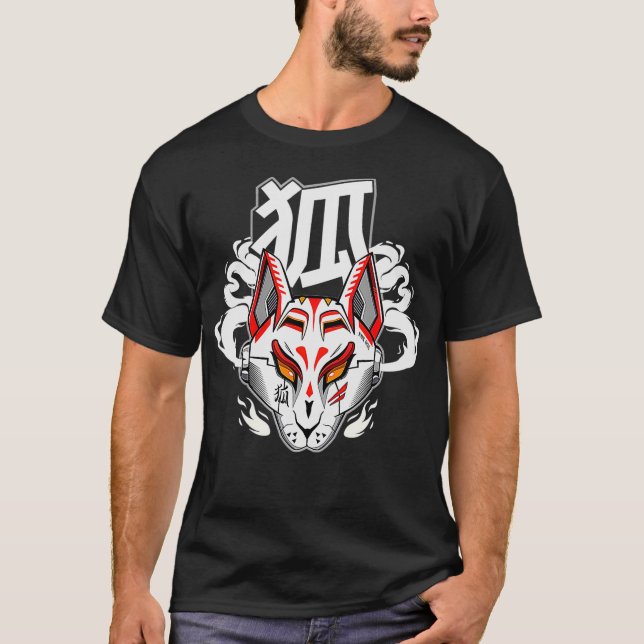 Japansk kitsune mask shirt of cyberpunk stil rob t (Framsida)