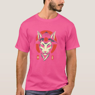 Japansk Kitsune Mask Spirit Fox Japansk Kanji So T Shirt
