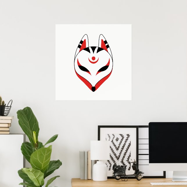 Japansk Kitsune-rävmask Poster (Hemmakontoret)