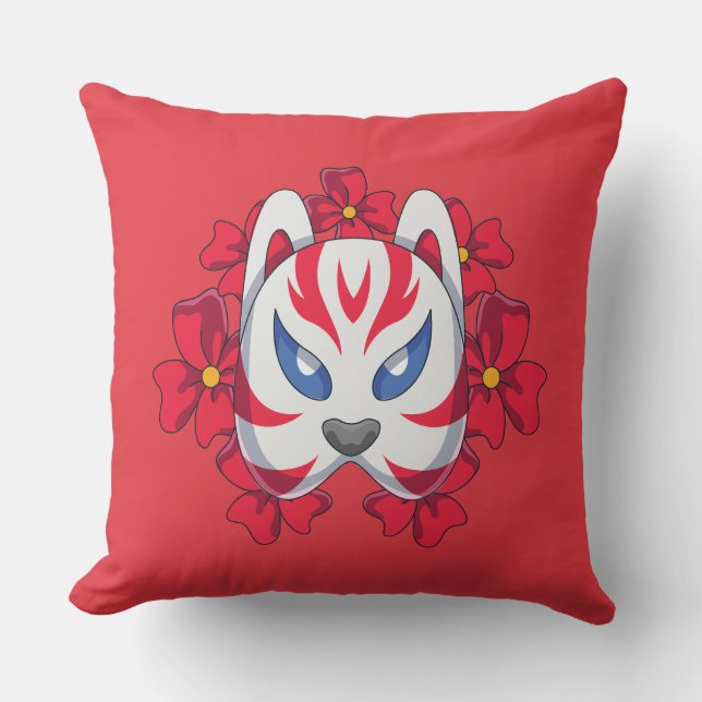Japansk Kitsune-rävmaska Kastkudde Kudde (Framsida)