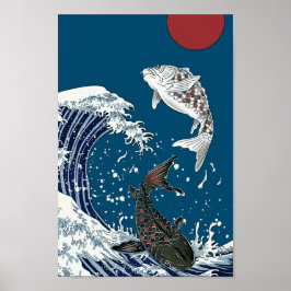 Japansk KOI art, yinyang Poster