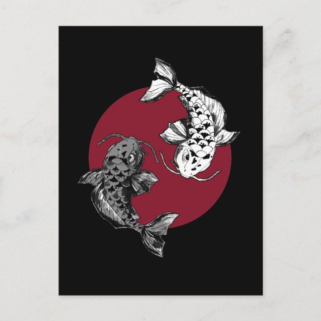 Japansk koi Carp Circle Black Vykort (Framsida)