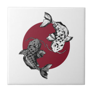 Japansk koi Carp Circle Red Kakelplatta