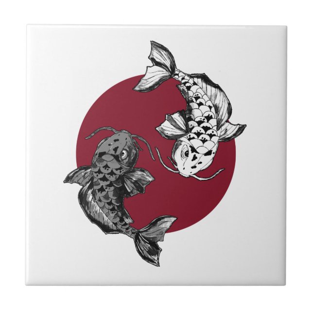 Japansk koi Carp Circle Red Kakelplatta (Framsidan)