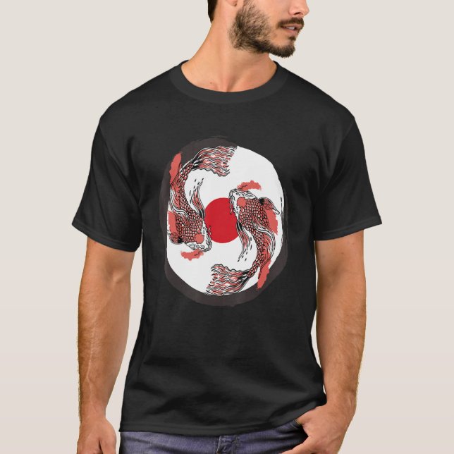 Japansk koi Carp Japan Flagga & Yin Yang Inspired T Shirt (Framsida)