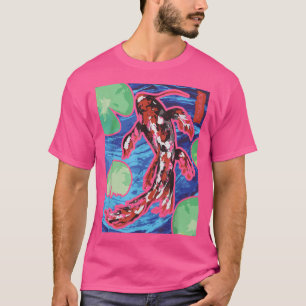 Japansk Koi Carp Nishikigoi Fish Pond Woodblock A T Shirt