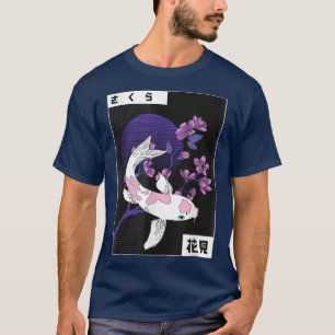 Japansk Koi Carp Sakura Cherry Träd Kanji Blommar T Shirt