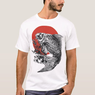 Japansk koi Fish Art Red Sol Skriv ut Asian Fe T Shirt