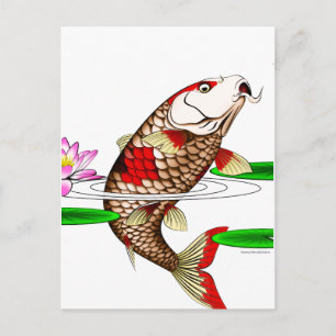 Japansk koi Fish Carp Vatten Lily Vykort