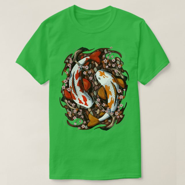 Japansk Koi Fish Cherry-Blommar T Shirt (Design framsida)