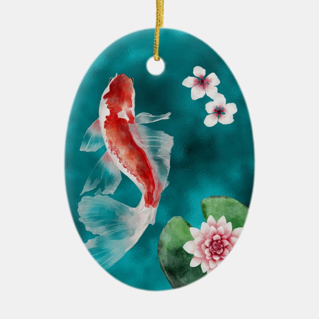 Japansk koi Fish, Cherry Blommars Japan Jul Julgransprydnad Keramik (Framsidan)