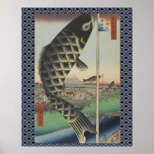 Japansk koi Fish Festival Flagga Antique Poster