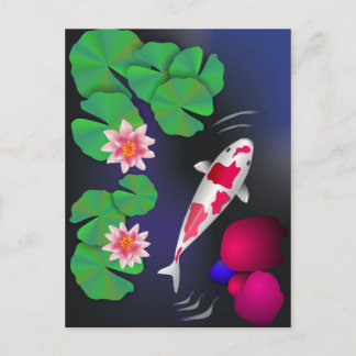 Japansk koi Fish, Lotus Flowers & Vatten-lilies Po Vykort