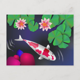 Japansk koi Fish, Lotus Flowers & Vatten lilies Vykort