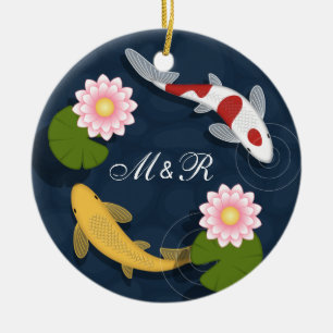 Japansk koi Fish Monogram Initialer Julgransprydnad Keramik