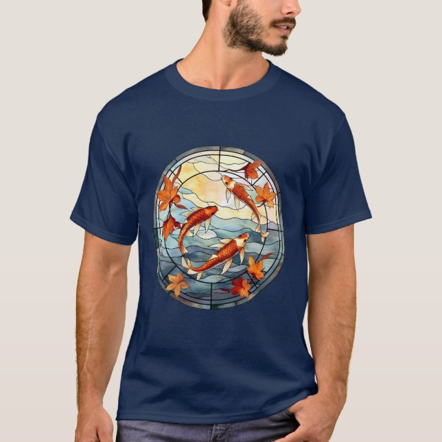 Japansk koi Fish och Höst löv T Shirt (Framsida)