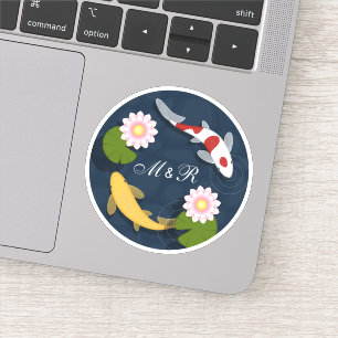 Japansk koi Fish Pond Monogram Initial Klistermärken