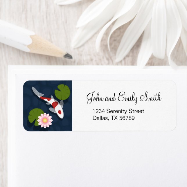 Japansk koi Fish Pond Returadress Etikett (Insitu)