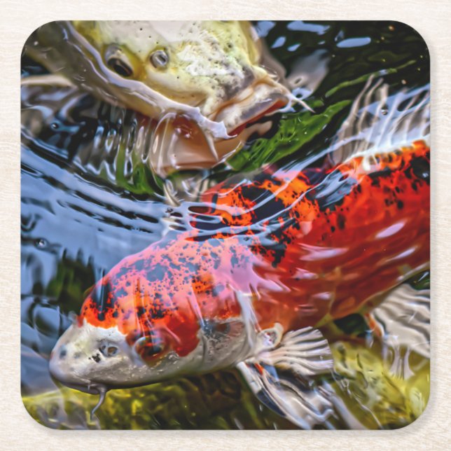 Japansk koi Fish Pond Underlägg Papper Kvadrat (Framsidan)