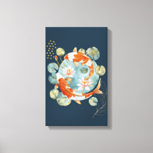 Japansk koi Fish Vatten Lily Pad Wall Art Canvastryck