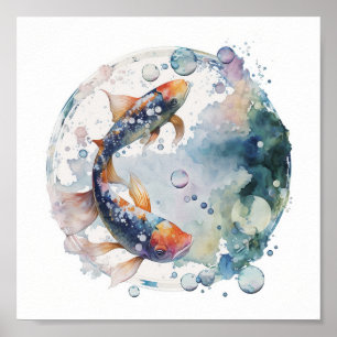 Japansk koi-fisk i bubbla poster