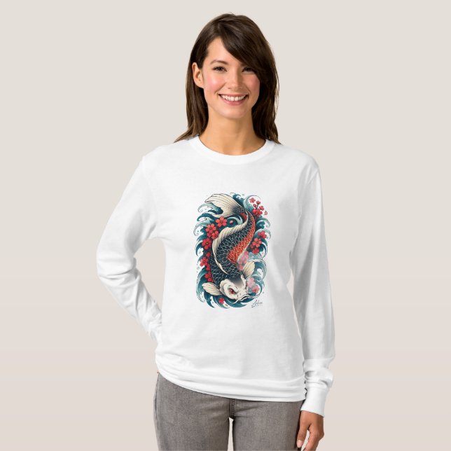 Japansk Koi Fisk Konst Långärmad T Shirt (Hel framsida)