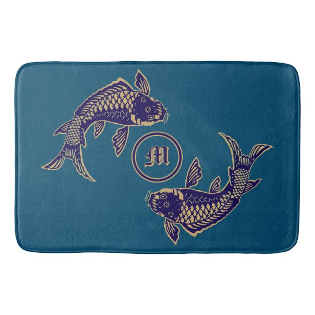 Japansk Koi Fisk Monogram Badrumsmatta (Framsidan)