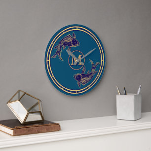 Japansk Koi Fisk Monogram Stor Klocka