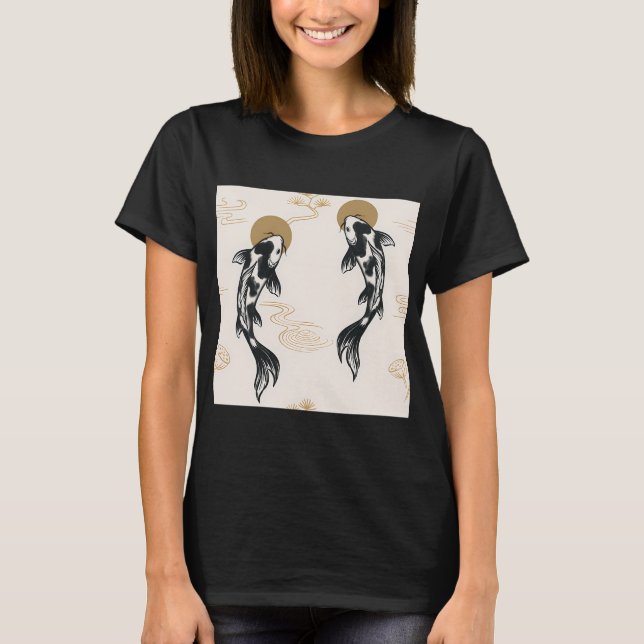 Japansk Koi Fisk Mönster T Shirt (Framsida)