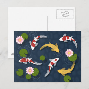 Japansk Koi Fiskdamm Vykort
