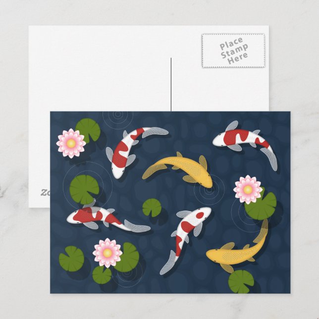 Japansk Koi Fiskdamm Vykort (Fram/baksida)