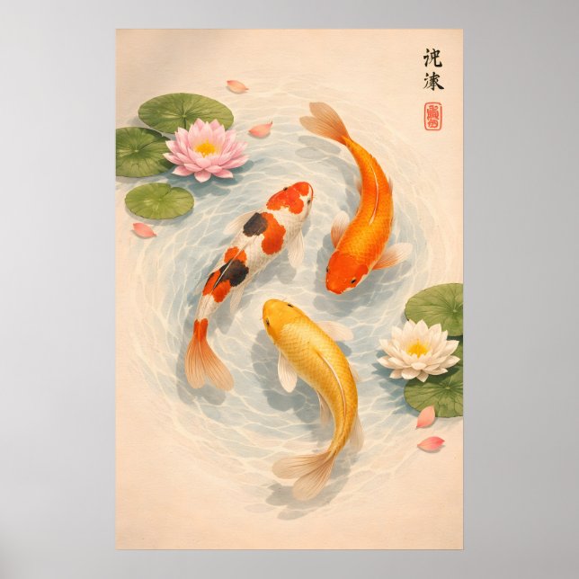 Japansk Koi-fiskdammtryck, Zen Näckros Poster (Framsidan)