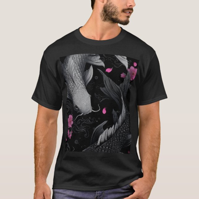 Japansk koi fiskens Mörk Mode T Shirt (Framsida)