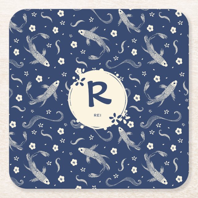 Japansk Koi för kungliga blått design Underlägg Papper Kvadrat (Framsidan)