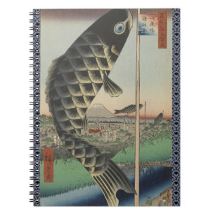 Japansk koi Hiroshige Fish Festival Flagga Anteckningsbok Med Spiral