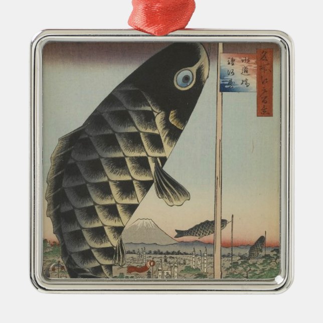 Japansk koi Hiroshige Fish Festival Flagga Julgransprydnad Metall (Framsidan)