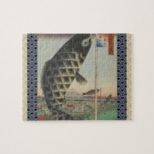 Japansk koi Hiroshige Fish Festival Flagga Pussel