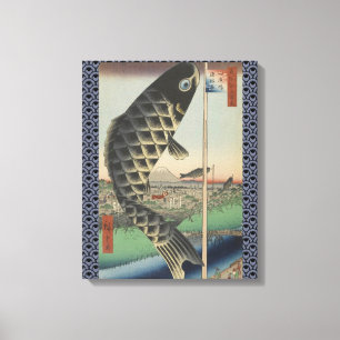 Japansk Koi Hiroshige Fisk Festival Flagga Canvastryck