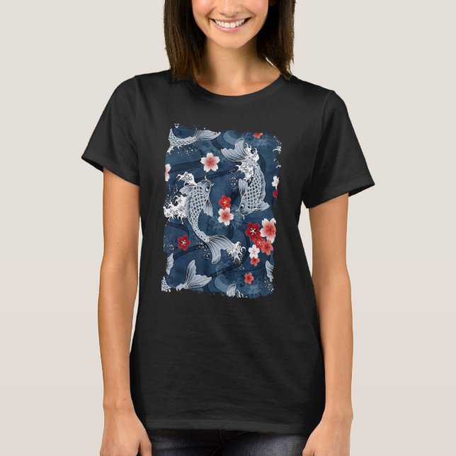 Japansk koi Japansk fiskfärja Blommar 57 T Shirt (Framsida)