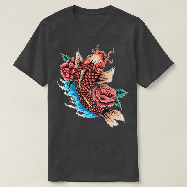 Japansk koi-karp med blommor t shirt (Design framsida)