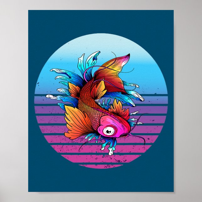 Japansk koi karp Vinkarare Sakura japansk fisk Poster (Framsidan)