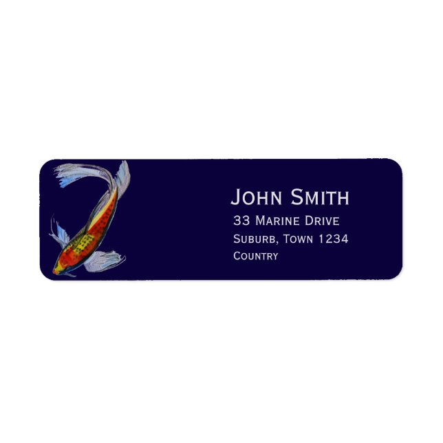 Japansk koi originalkonstfisk returadress etikett (Framsidan)
